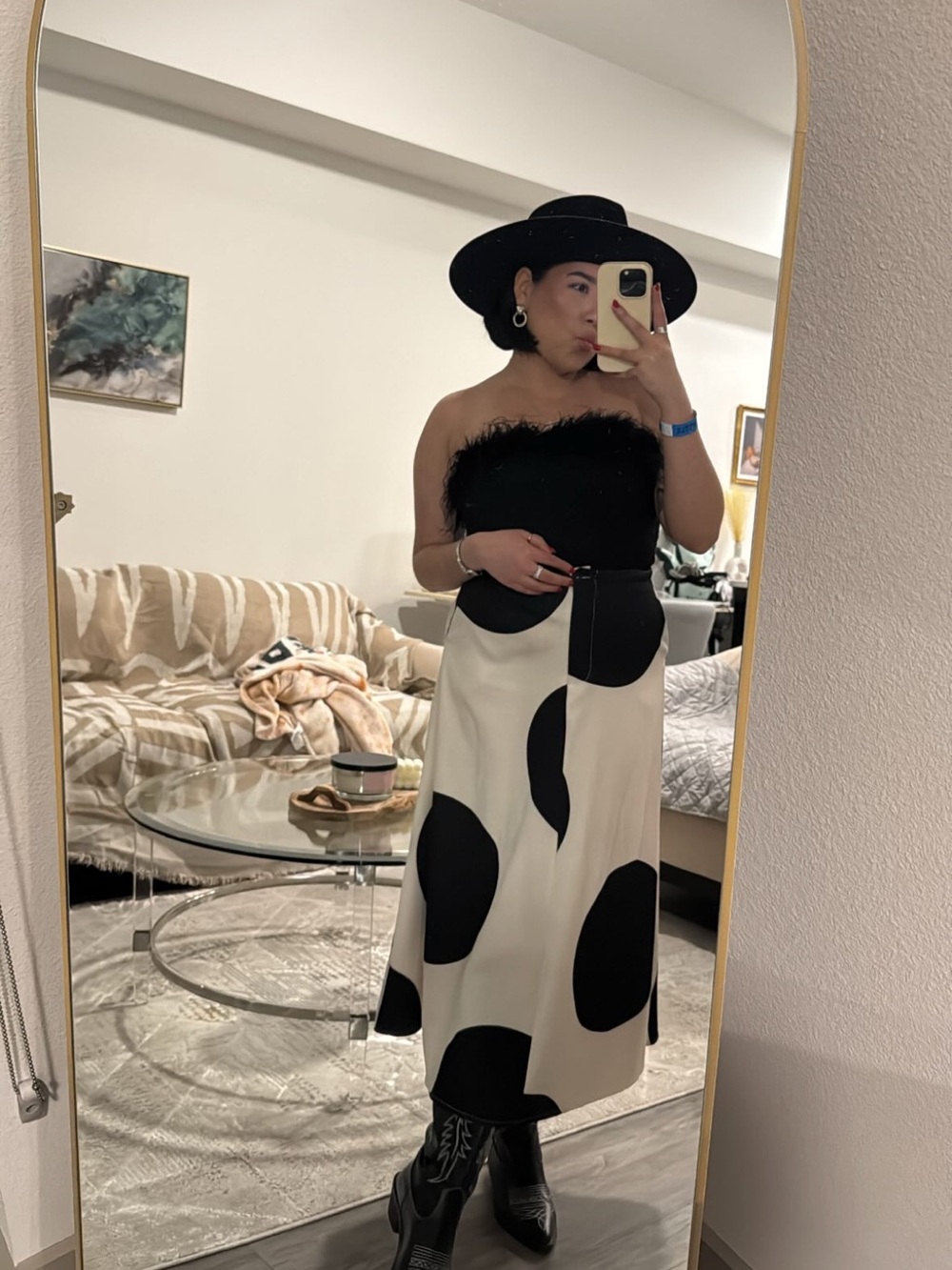 Black and White Polka Dot Midi Skirt